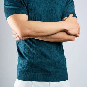 Haight&Ashbury NWT Teal Textured Knit Short Sleeve T Shirt Large